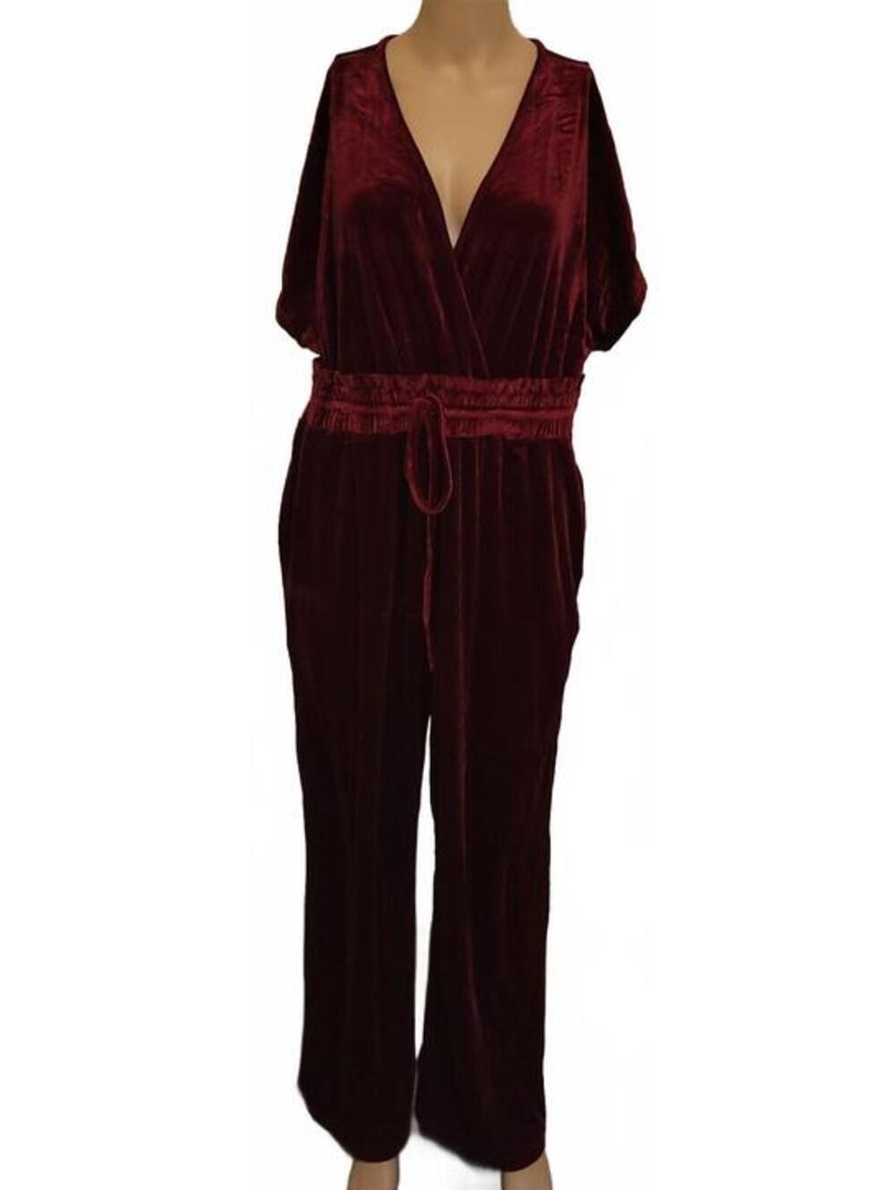 YMDUCH Women's Sleeve Belted Long Wide Leg Batwin Jumpsuit Fashion Sexy Size XL